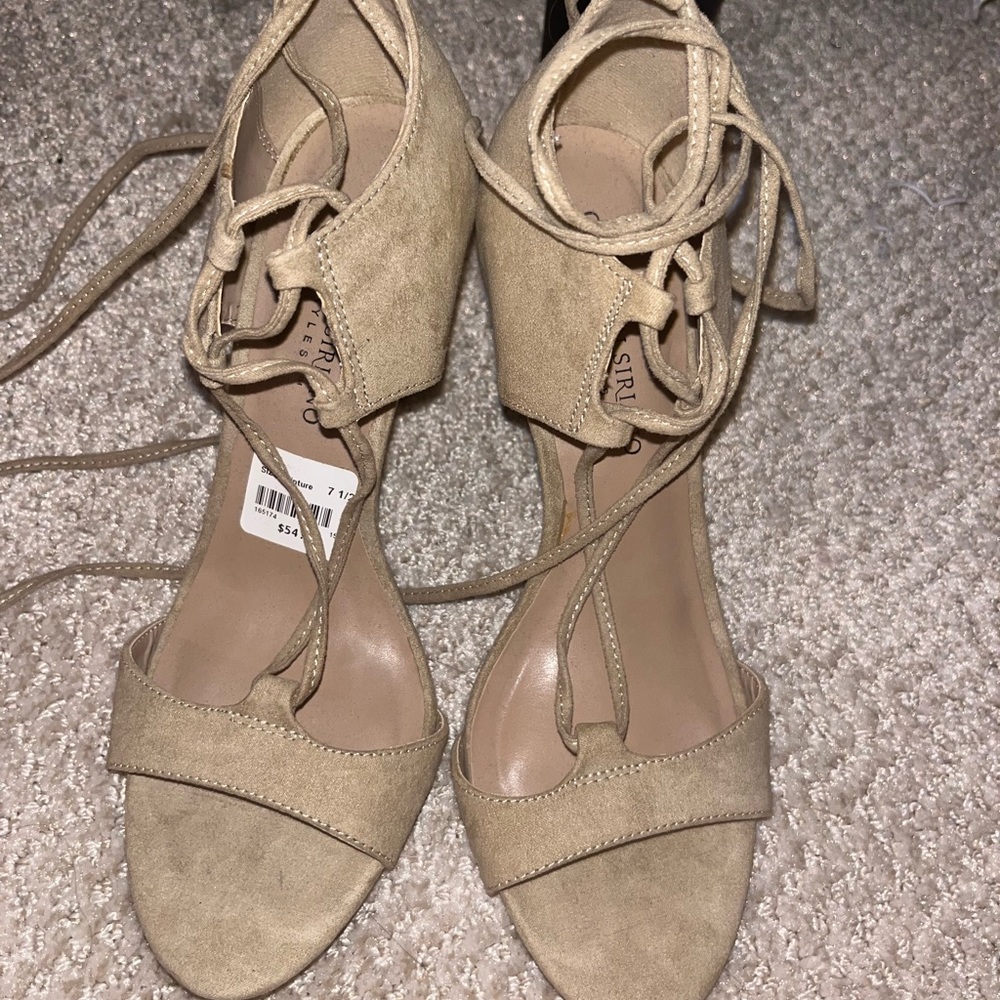 Nude Christian Siriano tie Up Heels